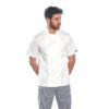 Bluza szefa kuchni Portwest Cumbria C733 Biała Kingsmill bluza gastronomiczna bluza szefa kuchni bluza kucharska z krótkimi rękawami zapinana na napy na modelu
