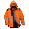 kurtka przeciwdeszczowa portwest t400 Vision Rain kurtka robocza odblaskowa z taśmą odlaskową ostrzegawczą ocieplana ciepła jesienna zimowa z kapturem pomarańczowo-czarna rozpięta z kapturem