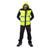 Kurtka Softshell Ostrzegawcza Lahti PRO L40919 Odpinane rękawy kurtka drogowa kamizelka bezrękawnik odblaskowa wysokiej widoczności softshell wiatrówka wodoodporna przeciwdeszczowa z kapturem żółta na modelu