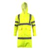 Płaszcz Ostrzegawczy Żółty Przeciwdeszczowy Lahti PRO L41701 przeciwdeszczowa kurtka wodoodporna ostrzegawcza z pasami odblaskowymi drogowa na deszcz do pracy wysoka widoczność żóła z przodu z kapturem