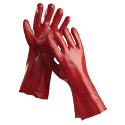 Rękawice PVC Redstart bawełniane w całości powlekane 45cm długości odporne na ciecze czerwone długie