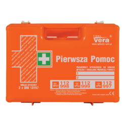 apteczka top 20 2x din 13157 vera zestaw pierwszej pomocy apteczka zakładowa biurowa na stelażu ścienna walizka abs przenośna pomarańczowa przód