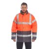 Kurtka Ostrzegawcza Portwest S467 Ocieplana wodoodporna przeciwdeszczowa na zimno zimowa jesienna do pracy bhp robotnicza dwukolorowa pomarańczowo granatowa na modelu przód
