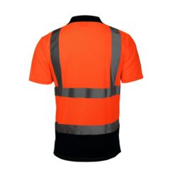 Koszulka polo ostrzegawcza pomarańczowa Lahti PRO L40301 drogowa odblaskowa koszulka podkoszulek z kołnierzem drogowa z pasem odblaskowym pomarańczowo granatowa z tyłu
