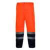 Spodnie ocieplane ostrzegawcze Lahti PRO L41001 Pomarańczowe spodnie ochronne robocze drogowe odblaskowe do pracy ciuchy robocze wysokiej widoczności dwukolorowe z odblaskami w pas do pasa