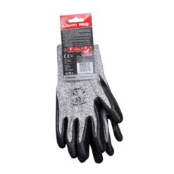 Rękawice powlekane nitrylem Lahti PRO L2002, czarno szare, odporne na smary i kleje i na przecięcie ostrzem opakowanie jednostkowe blister