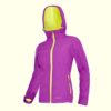 Kurtka Softshell z kapturem Lahti PRO L40905 Damska ochronna robocza przeciwdeszczowa wodoodporna mocna softshellowa cienka z kapturem mikropolar robocza do pracy korporacyjna wytrzymała fioletowa zielona z boku