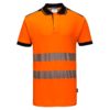 Koszulka ostrzegawcza polo Vision Portwest T180 koszulka z kołnierzykiem do pracy robocza ochronna bhp ostrzegawcza z odblaskami dla drogowców pomarańczowa bawełniana przód
