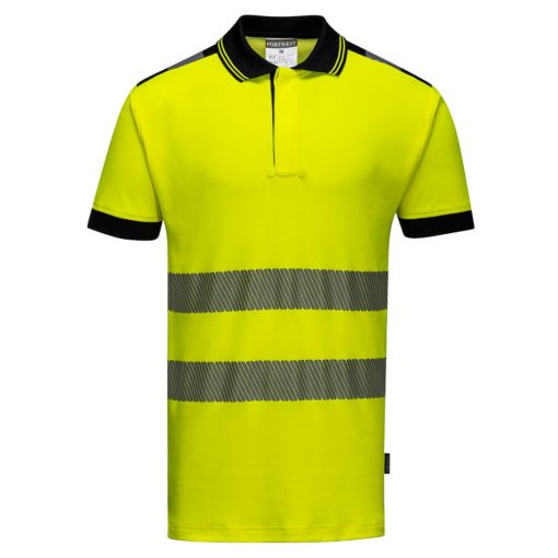Koszulka ostrzegawcza polo Vision Portwest T180 koszulka z kołnierzykiem do pracy robocza ochronna bhp ostrzegawcza z odblaskami dla drogowców żółta bawełniana