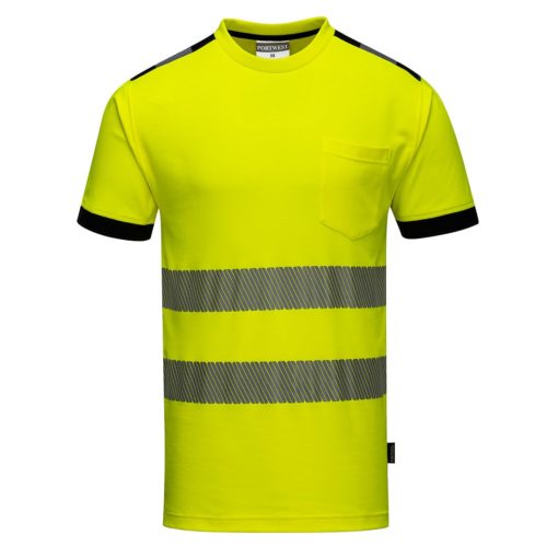 Koszulka ostrzegawcza PORTWEST T181 do pracy odblaskowa wytrzymała z odblaskami neonowa seledynowa dla drogowców na krótki rękaw odzież dla pracowników ochronna bhp sklep system internetowy żółta czarna