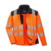 Kurtka Ostrzegawcza Softshell Vision Portwest T402 kurtka cienka przeciwdeszczowa wiatrówka odblaskowa drogowa mocna wzmacniana ochronna bhp z odblaskami dla drogowców wiatroodporna pomarańczowa czarna rozpięta