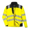 Kurtka Ostrzegawcza Softshell Vision Portwest T402 kurtka cienka przeciwdeszczowa wiatrówka odblaskowa drogowa mocna wzmacniana ochronna bhp z odblaskami dla drogowców wiatroodporna żółta czarna rozpięta