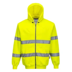 Bluza ostrzegawcza z kapturem Portwest B305 bluza robocza ochronna bhp na suwak do pracy odzież ochronna drogowa dla drogowców z odblaskiem odblaskowa en 471 en 20471 z troczkami żółta