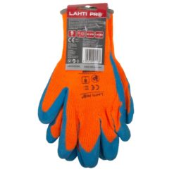 Rękawice ochronne ocieplane Lahti PRO L2503 ocieplane na zimę akrylowe powleczone lateksem lateksowe dzianinowe mocne ciepłe na zimę na jesień ze ściągaczem ciepłe do pracy ochronne robocze bhp żółte wysokiej widoczności pomarańczowe niebieskie blister