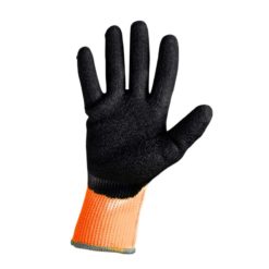 Rękawice ochronne ocieplane Lahti PRO L2508 ocieplane na zimę poliestrowe powleczone lateksem lateksowe dzianinowe mocne ciepłe na zimę na jesień ze ściągaczem ciepłe do pracy ochronne robocze bhp żółte wysokiej widoczności pomarańczowe czarne część chwytna