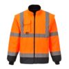 Kontrastowa Kurta Ostrzegawcza Portwest S426 7 w 1 Traffic kurtka robocza ostrzegawcza drogowa dla odblaskowa dwukolorowa z kapturem ocieplana modułowa ochronna odzież robocza bhp z kapturem ocieplana pomarańczowa granatowa wewnętrzna