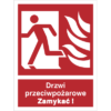 Znak Drzwi Pożarowe Zamykać (w lewo) piktogram bezpieczeństwa przeciwpożarowy oznakowanie bezpieczeństwa pożarowego czerwone fotoluminescencyjne płyta pvc folia naklejka