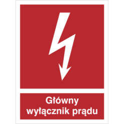 Znak Wyłącznik Prądu piktogram bezpieczeństwa przeciwpożarowy oznakowanie bezpieczeństwa pożarowego czerwone fotoluminescencyjne płyta pvc folia naklejka sklep bhp