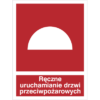 Znak Ręczne Uruchamianie Drzwi Przeciwpożarowych piktogram bezpieczeństwa przeciwpożarowy oznakowanie bezpieczeństwa pożarowego czerwone fotoluminescencyjne płyta pvc folia naklejka sklep bhp