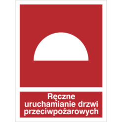 Znak Ręczne Uruchamianie Drzwi Przeciwpożarowych piktogram bezpieczeństwa przeciwpożarowy oznakowanie bezpieczeństwa pożarowego czerwone fotoluminescencyjne płyta pvc folia naklejka sklep bhp