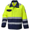 Kurtka ostrzegawcza trudnopalna Portwest MV25 bluza dla spawacza ochronna przed ługiem niepalna do spawania odblaskowa dla drogowców dwukolorowa spawalnicza antyelektrostatyczna antystatyczna z włóknem węglowym żółta granatowa z pasami odblaskowymi odzież ochronna robocza sklep bhp