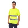 T-shirt Ostrzegawczy Portwest S172 Cotton Comfort koszulka na krótki rękaw odblaskowa drogowa podkoszulek z odblaskiem mocny bawełniany z taśmą odblaskową 20471 2 klasa odzież robocza ochronna ciuchy robocze sklep bhp żółta na modelu