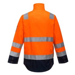Bluza ostrzegawcza trudnopalna Portwest MV35 Modaflame RIS kurtka chemoodporna spawalnicza ognioodporna z odblaskami z pasami odblaskowymi dwukolorowa premium granatowa pomarańczowa kolejarz odzież ochronna robocza sklep bhp tył