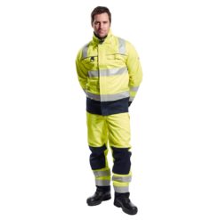 Bluza trudnopalna ostrzegawcza Portwest FR61 MULTI-NORM chemoodporna ostrzegawcza trudnopalna spawalnicza dla spawaczy antyelektrostatyczna antystatyczna żółta granatowa odzież ochronna robocza sklep bhp na modelu