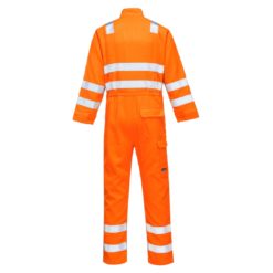 Kombinezon ostrzegawczy trudnopalny Portwest MV91 Modaflame GO/RT spawalniczy chemoodporny antystatyczny plamoodporny z pasami odblaskowymi pomarańczowy kolejarz odzież ochronna robocza sklep bhp pomarańczowy tył