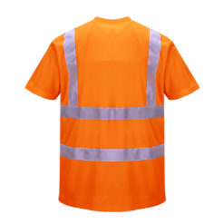 Koszulka T-shirt Ostrzegawcza PORTWEST RT23 odblaskowa z pasami odblaskowymi drogowa dla drogowców dla kolejarzy pomarańczowa ciuchy robocze odzież robocza sklep bhp tył