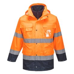 Kurtka Ostrzegawcza 3w1 Portwest S162 LITE uniwersalna modułowa kurtka warstwowa wielosezonowa odblaskowa dwukolorowa z pasami odblaskowymi odzież ochronna robocza sklep bhp pomarańczowa granatowa z kapturem drogowa przód