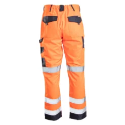 Spodnie ostrzegawcze BRIXTON FLASH pom-gran. do pracy ochronne dla drogowców odblaskowe wysokiej widoczności kontrastowe do pasa w pas odzież ochronna bhp sklep system internetowy pomarańczowe granatowe