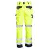 Spodnie ostrzegawcze BRIXTON FLASH żół-gran. do pracy odblaskowe dla drogowców bhp wytrzymałe mocne z kieszeniami na nakolanniki odzież ochronna bhp sklep system internetowy żółte granatowe tył