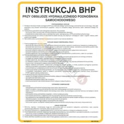 Instrukcja BHP przy obsłudze hydraulicznego podnośnika samochodowego podnośnik warsztatowy dla samochodów instrukcja bezpieczeństwa warsztat samochodowy biała żółta tablica na ścianę twarda techem
