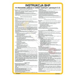 Instrukcja BHP na Stanowisku Palacza kotły co centralnego ogrzewania wodne parowe instrukcja bezpieczeństwa na ścianę sztywna płyta tablica sklep bhp biało żółta
