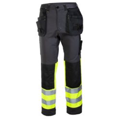 Spodnie Ostrzegawcze Seven Kings FLASH spodnie w pas do pasa robocze ochronne odzież bhp z odblaskami drogowe czarno żółte do połowy z kieszeniami kaburowymi sklep bhp czarne żółte grafitowe przód