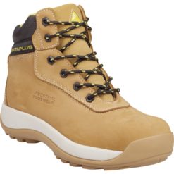 Trzewiki Ochronne DELTA PLUS SAGA S3 HRO SRC wysokie buty robocze obuwie do pracy ochronne panoply skórzane nubuk z podnoskiem antyprzebiciowe kompozytowe bez metalu amagnetyczne sznurowane obuwie bhp sklep beżowe