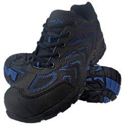 Półbuty Robocze REIS BRBELGIA S3 SRC obuwie bezpieczne ochronne buty do pracy z noskiem stalowym podnoskiem mocne stalowe z blachą siateczkowe antypoślizgowe czarno niebieskie niskie obuwie do pracy sklep bhp