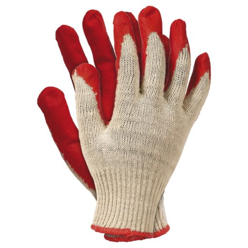 Rękawice Robocze Wampirki RU rękawiczki do pracy ogrodu powlekane tanie szmaciane dzianinowe ze ściągaczem kremowe czerwone sklep bhp