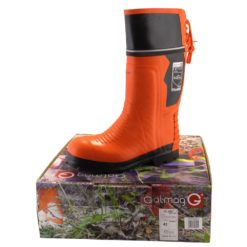 Buty dla pilarzy GALMAG 02 buty ochronne robocze bezpieczne bhp gumowce antypoślizgowe z noskiem podnoskiem dla pilarza antyprzecięciowe czarne pomarańczowe sznurowane piła mechaniczna sklep bhp pudełko