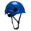 Hełm do pracy na wysokości PORTWEST PS63 kask wysokościowy do pracy na wysokości z paskiem podbródkowym wentylowany z otworami mocny budowlany opływowy sklep bhp odzież niebieski