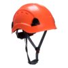 Hełm do pracy na wysokości PORTWEST PS63 kask wysokościowy do pracy na wysokości z paskiem podbródkowym wentylowany z otworami mocny budowlany opływowy sklep bhp odzież pomarańczowy