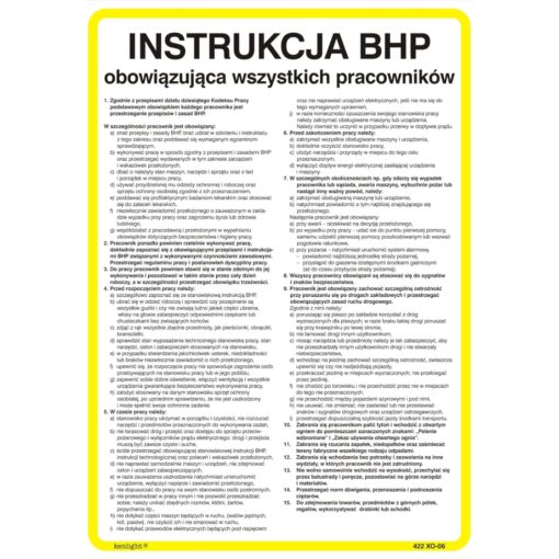 Instrukcja BHP dla wszystkich pracowników obowiązująca wszystkich w zakładzie pracy bezpieczeństwa biała żółta