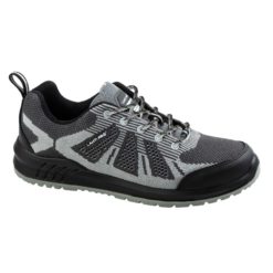 Buty robocze LAHTI PRO L30421 S1 SRC obuwie bezpieczne półbuty bhp sklep przewiewne oddychające lekkie z blachą podnoskiem noskiem stalkapy antypoślizgowe szare grafitowe czarne z boku