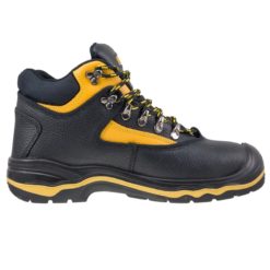 Buty robocze URGENT 102 S1 do pracy robocze ochronne obuwie bezpieczne stalkapy z podnoskiem z blachą noskiem metalowym wysokie za kostkę skórzane skórkowe bhp sklep czarne żółte bok