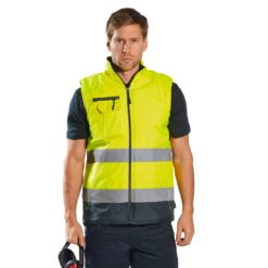 Kamizelka Ostrzegawcza PORTWEST S267 Ocieplana bezrękawnik ocieplacz do pracy ochronny roboczy izolowany z ociepliną wysokiej widoczności pasy odblaskowe bez rękawów żółty granatowy sklep bhp na modelu