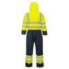 Kombinezon ostrzegawczy PORTWEST S485 Ocieplany do pracy ochronny roboczy izolowany na zimę zimowy wysokiej widoczności przeciwdeszczowy wodoodporny z kapturem pasy odblaskowe bhp sklep żółty granatowy tył