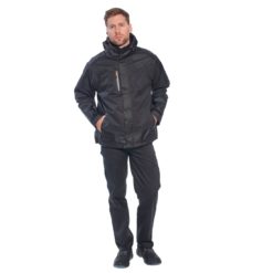 Kurtka Ocieplana PORTWEST S553 3w1 Wodoodporna do pracy przeciwdeszczowa korporacyjna firmowa elegancka czarna ciepła na zimę z kieszeniami z kapturem sportowa odzież bhp sklep dla pracowników czarna na modelu