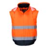 Kurtka Ostrzegawcza PORTWEST C464 2w1 do pracy robocza wysokiej widoczności odblaskowa bomber bomberka ciuchy bhp sklep z pasami odblaskowymi z kapturem wodoodporna przeciwdeszczowa podszyta polarem pomarańczowa granatowa bez rękawów