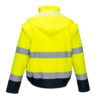 Kurtka Ostrzegawcza PORTWEST C464 2w1 do pracy robocza wysokiej widoczności odblaskowa bomber bomberka ciuchy bhp sklep z pasami odblaskowymi z kapturem wodoodporna przeciwdeszczowa podszyta polarem żółta granatowa tył